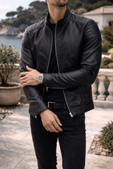 Harrison | Men’s Zip Up Leather Jacket — Black, image 3
