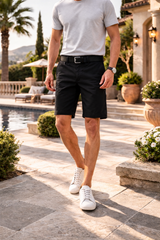 Harry | Men’s Cotton Twill Cargo Shorts with Adjustable Belt — Black, image 4