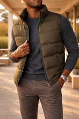 Hudson | Men’s Quilted Padded Bodywarmer with Zip Closure — Khaki, image 3