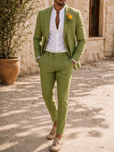 Hunter | Men’s Linen Tailored Two Piece Wedding Suit — Green, image 1