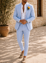 Hunter | Men’s Linen Tailored Two Piece Wedding Suit — Light Blue, image 2