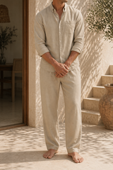 Isac | Men’s Linen Shirt and Trousers 2 Piece Set — Beige, image 3