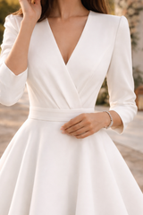 Isolde | V-Neck A-Line Midi Wedding Dress with Three Quarter Sleeves — image 3