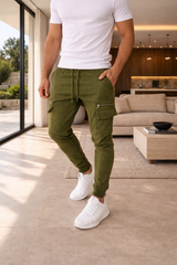 Jake | Slim Fit Cargo Jogger Trousers with Zip Pocket Detail — Khaki, image 3