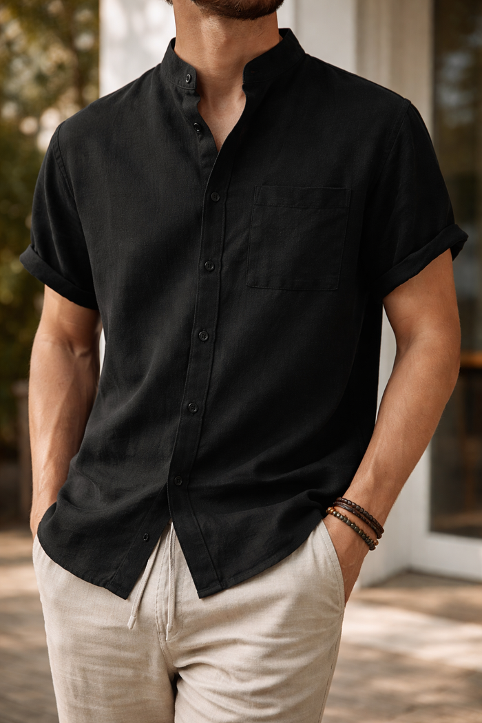 James | Men’s Short Sleeve Button Down Summer Shirt — Black, image 1