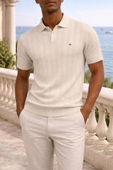 James | Textured Knit Polo Shirt with Button Placket — Beige, image 3