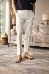 Joshua | Men’s Linen Blend Tailored Trousers with Straight Leg — White, image 1