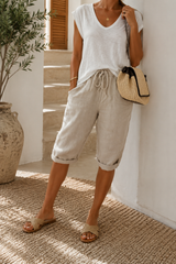 Julia | Women's Loose Fit Casual Shorts — Khaki, image 1