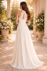Kenzie | Halter Neck Lace Bodice Maxi Wedding Dress — image 2