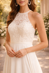 Kenzie | Halter Neck Lace Bodice Maxi Wedding Dress — image 3