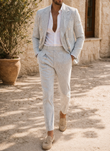 Lewis | Men’s Striped Double Breasted Tailored Wedding Suit — Green, image 1