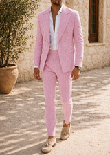 Lewis | Men’s Striped Double Breasted Tailored Wedding Suit — Pink, image 2