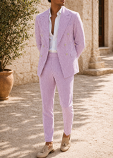 Lewis | Men’s Striped Double Breasted Tailored Wedding Suit — Purple, image 3