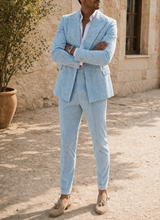 Lewis | Men’s Striped Double Breasted Tailored Wedding Suit — Blue, image 4