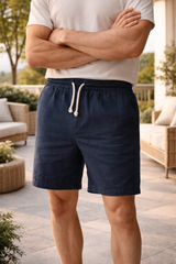 Logan | Drawstring Linen Casual Shorts with Elasticated Waist — Navy, image 3