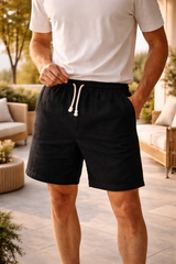 Logan | Drawstring Linen Casual Shorts with Elasticated Waist — Black, image 4