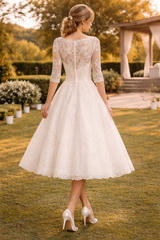 Lou | Lace Sleeve A-Line Midi Wedding Dress with V-Neck — image 2
