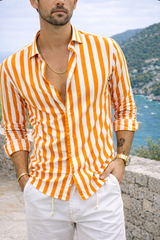 Luca | Men’s Striped Button Down Shirt — Orange, image 3