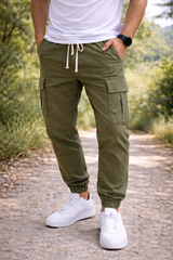 Mason | Men’s Cargo Jogger Trousers with Drawstring Waist — Green, image 1