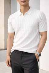 Mason | Men’s Textured Knit Polo Shirt with Short Sleeves — White, image 2