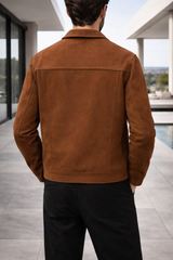 Max | Men’s Suede Leather Trucker Jacket with Button Front Closure — image 3