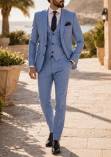 Michael | Men’s Three Piece Tailored Wedding Suit with Waistcoat — Light Blue, image 1