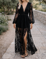 Nia | Women's V-Neck Lace Maxi Dress — Black, image 2