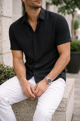 Oliver | Men Short Sleeve Button Shirt — Black, image 5