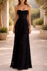 Orla | Strappy Fitted Maxi Wedding Guest Dress — Black, image 5