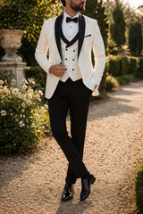 Otis | Men’s Three Piece Tuxedo Style Wedding Suit with Shawl Lapel — White, image 1