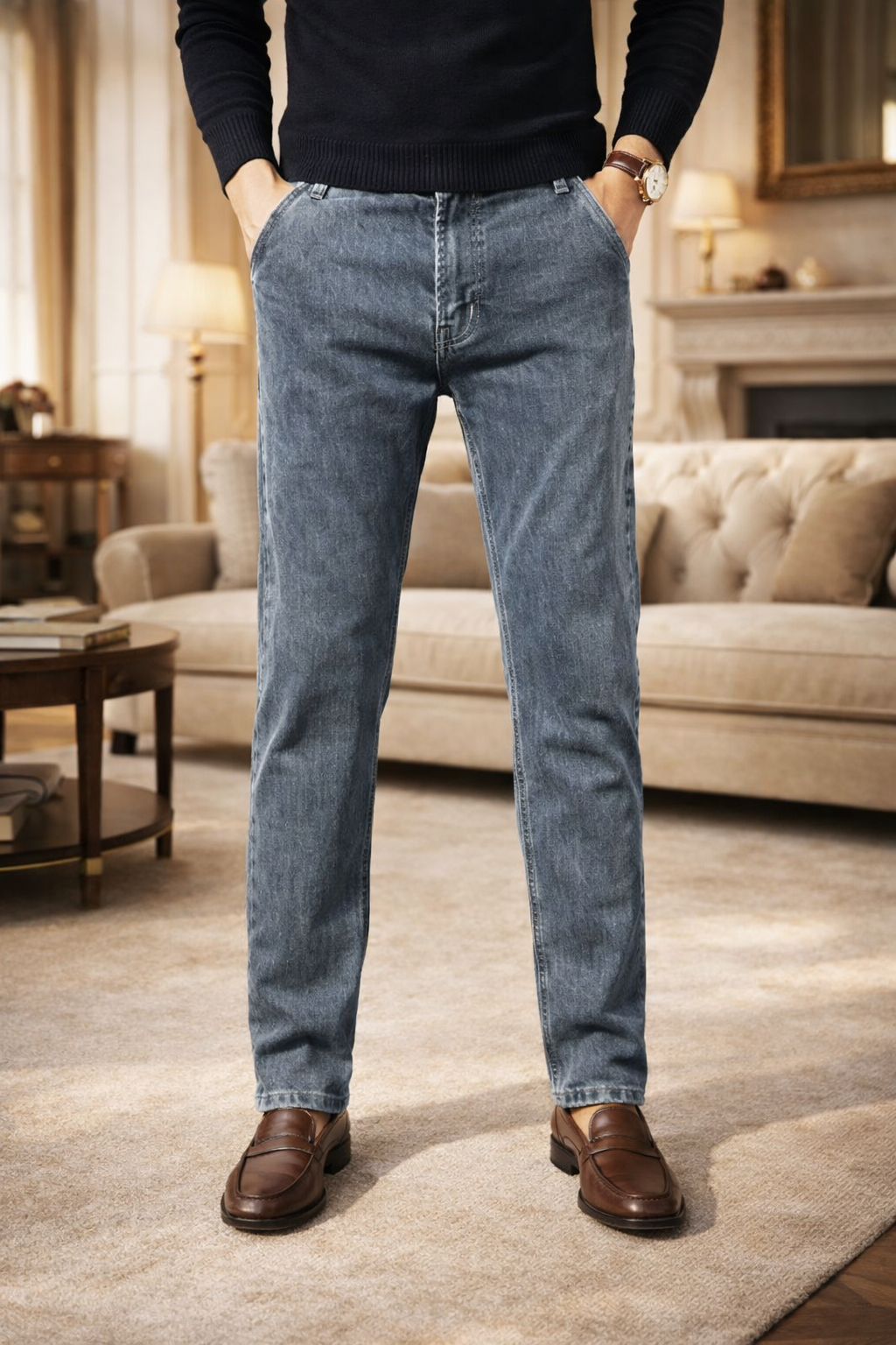 Paul | Tapered Leg Denim Jeans with Minimal Pocket Design — Navy, image 1