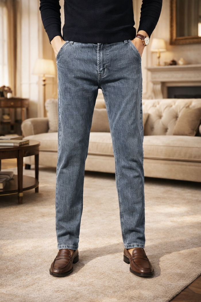 Paul | Tapered Leg Denim Jeans with Minimal Pocket Design — Navy, image 1