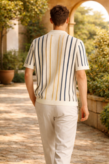 Perry | Men’s Vertical Stripe Knit Button-Up Shirt Short Sleeve Relaxed Fit — image 3