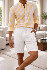 Peter | Men’s Linen Blend Drawstring Shorts with Elastic Waist — White, image 4