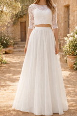 Piper | Lace Crop Top and Maxi Skirt Wedding Dress Set — White, image 1