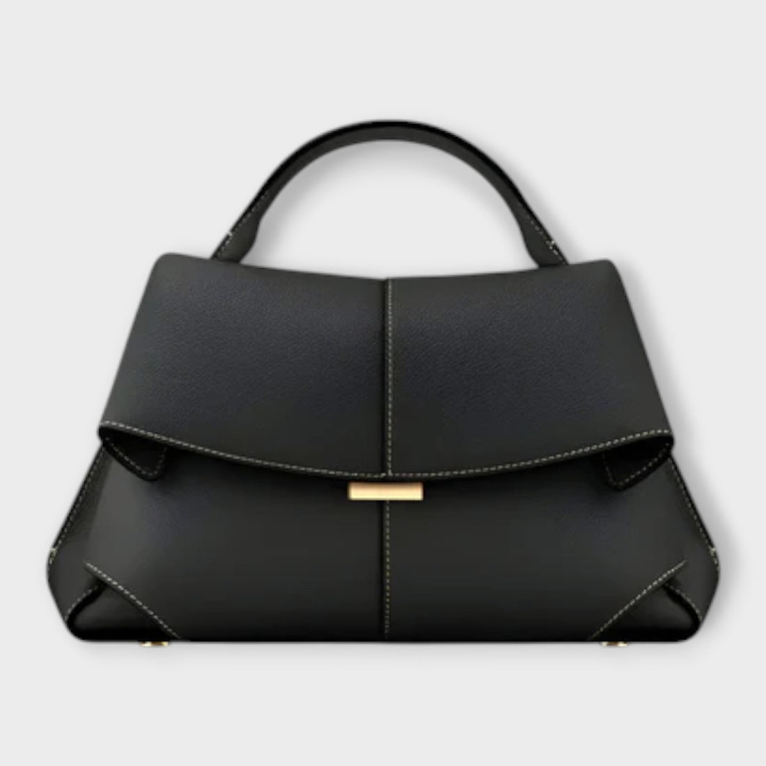 Structured Leather Handbag with Roll-Up Design