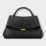 Structured Leather Handbag with Roll-Up Design