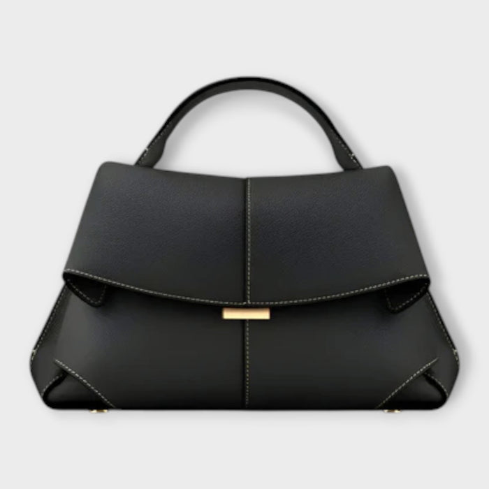 Structured Leather Handbag with Roll-Up Design