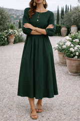 Poppy | Women’s Woven Maxi Smock Dress with 3/4 Sleeves and Pockets — Dark Green, image 2