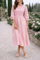 Poppy | Women’s Woven Maxi Smock Dress with 3/4 Sleeves and Pockets — Pink, image 4