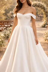 Quinn | Off Shoulder Structured Bodice Maxi Wedding Dress — image 3