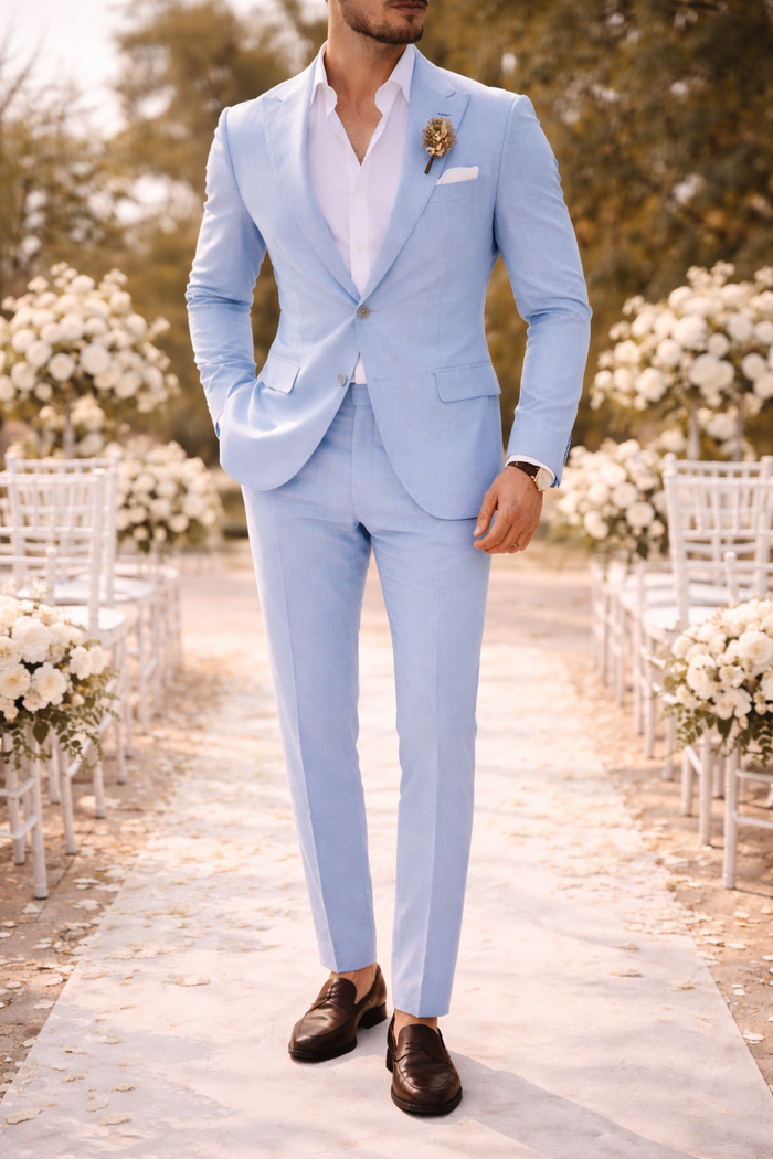 Ray | Tailored Single Breasted 2 Piece Wedding Suit Set — Light Blue, image 1