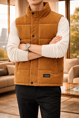 Reggie | Men’s Quilted Puffer Bodywarmer Stand Collar Sleeveless Jacket — Brown, image 2