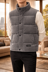 Reggie | Men’s Quilted Puffer Bodywarmer Stand Collar Sleeveless Jacket — Gray, image 3