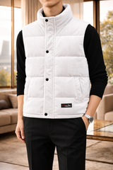 Reggie | Men’s Quilted Puffer Bodywarmer Stand Collar Sleeveless Jacket — White, image 4