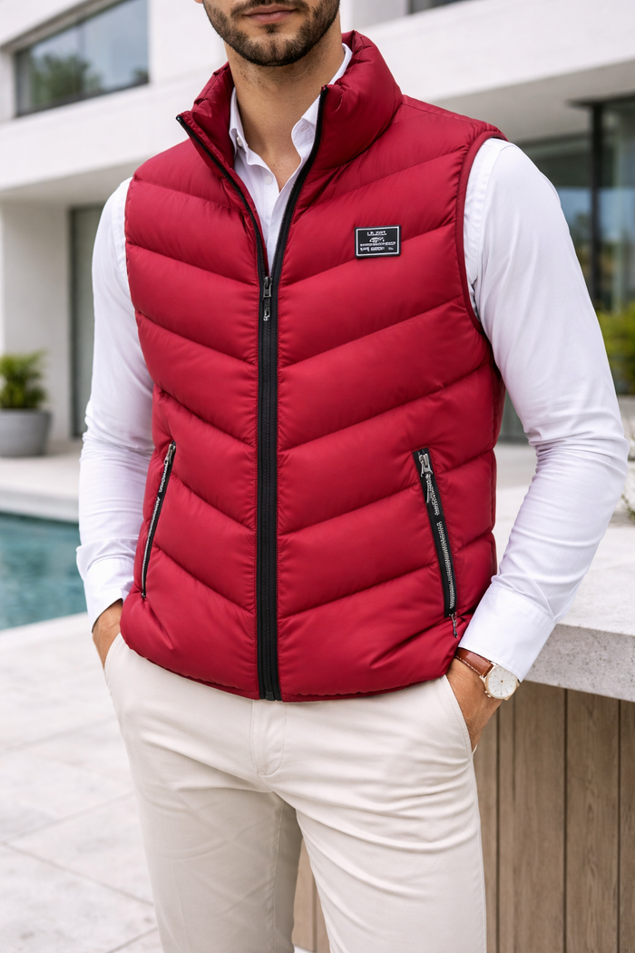 Reuben | Men’s Quilted Padded Gilet with Zip Closure — Red, image 1