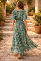 Rose | Printed V-Neck Maxi Dress with Belted Waist and Side Split — image 2
