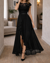 Rose | Women's Lace Bodice A-Line Maxi Dress — Black, image 1