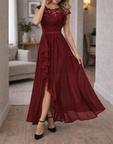 Rose | Women's Lace Bodice A-Line Maxi Dress — Bordeaux, image 4