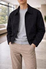 Rowan | Men’s Suede Leather Zip Jacket with Collar — Black, image 2